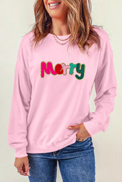 MERRY Round Neck Long Sleeve Sweatshirt