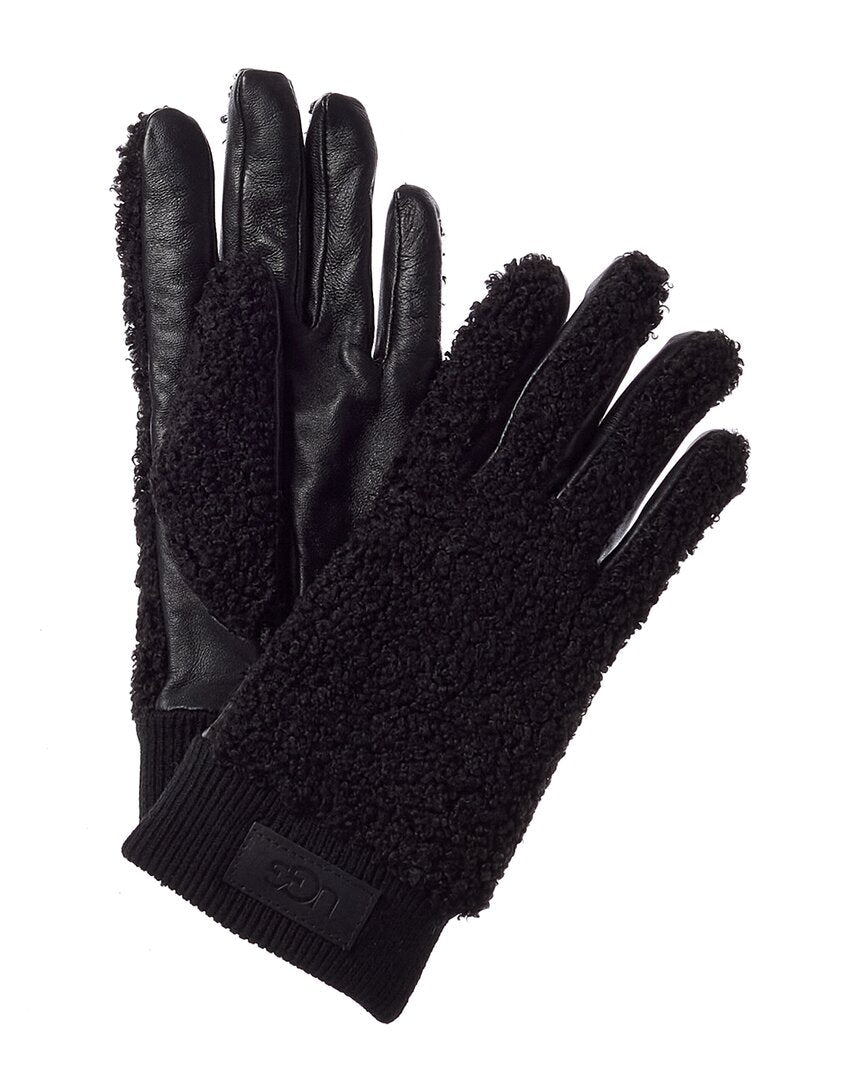 UGG Knit Cuff Sherpa & Leather Gloves