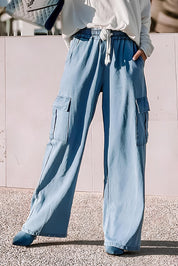 Drawstring Cargo Pocket Wide Leg Jeans