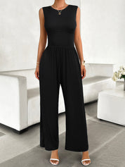 Devine Round Neck Sleeveless Wide Leg Jumpsuit