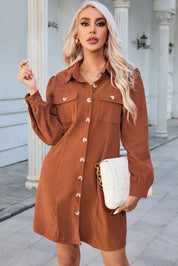 Button Down Puff Sleeve Dress