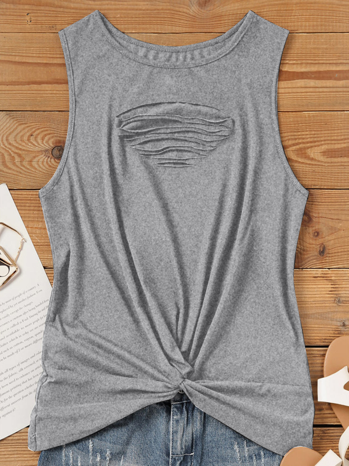 Cutout Twisted Round Neck Tank