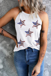 Sequin US Flag Star Grecian Neck Tank