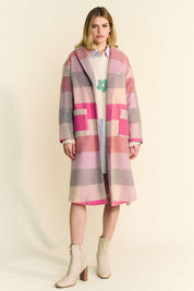 Davi & Dani Tied Color Block Collared Neck Coat