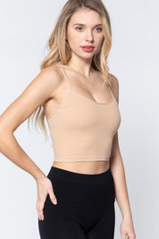 ACTIVE BASIC Round Neck Crop Rib Seamless Cami