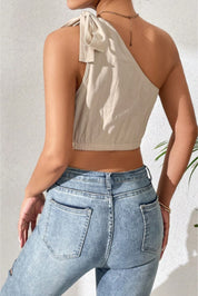 Honey Cropped One-Shoulder Striped Tie Shoulder Tank