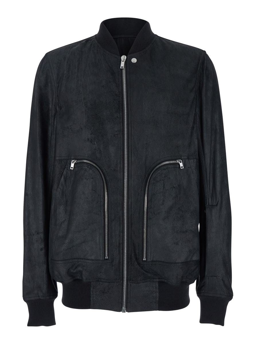 'Bauhaus Flight' Black Bomber Jacket With Zipped Pockets On The Front In Leather Man