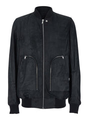 'Bauhaus Flight' Black Bomber Jacket With Zipped Pockets On The Front In Leather Man