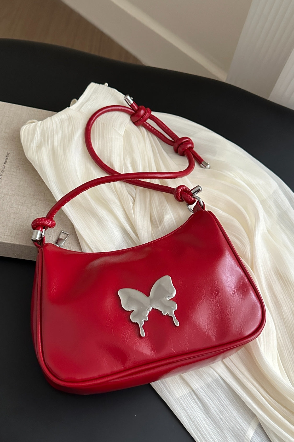 Butterfly PU Leather Knotted Strap Shoulder Bag