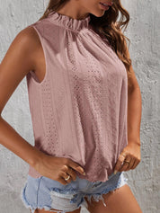 Tied Eyelet Mock Neck Tank