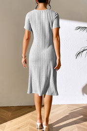 Ivy Lane Ribbed Asymmetrical Neck Short Sleeve Dress