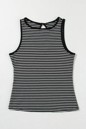 Cutout Striped Round Neck Tank