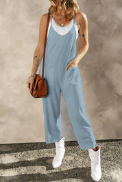 Pocketed Spaghetti Strap Wide Leg Jumpsuit