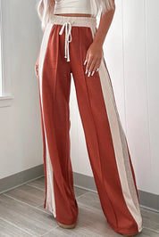 Drawstring Contrast Wide Leg Pants