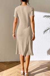 Ivy Lane Ribbed Asymmetrical Neck Short Sleeve Dress