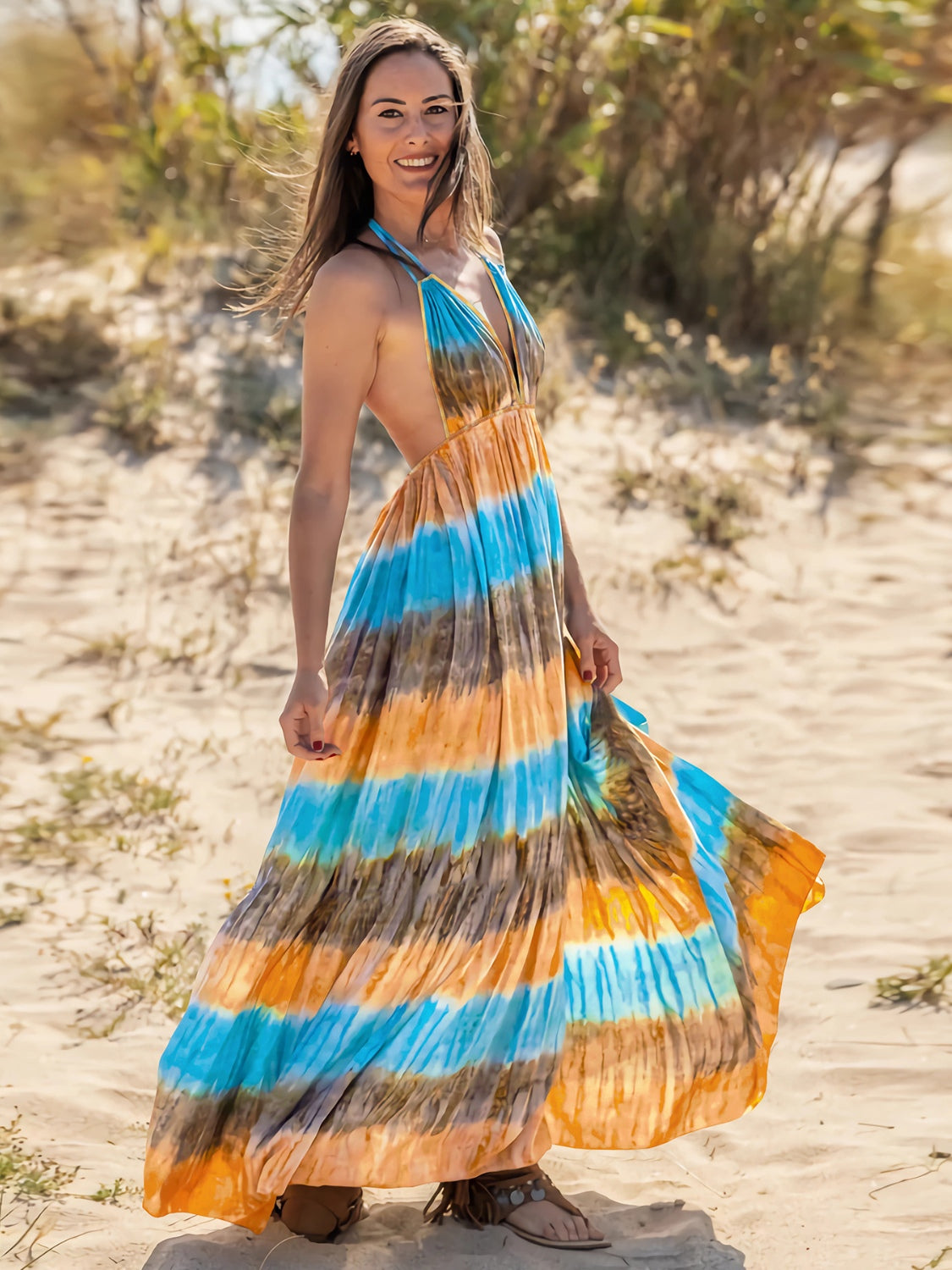 Tie-Dye Halter Neck Dress