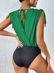 Perfee Surplice Tie-Shoulder Bodysuit