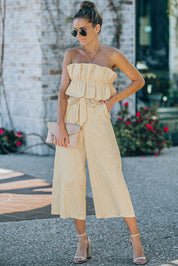 Ruffled Strapless Wide Leg Jumpsuit