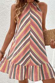 Perfee Striped Round Neck Sleeveless Mini Dress