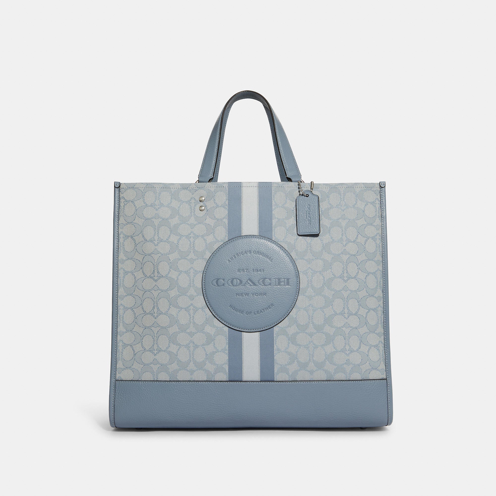 Coach Outlet Dempsey Tote 40 In Signature Jacquard With Stripe And Coach Patch