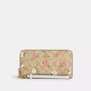 Coach Outlet Long Zip Around Wallet In Signature Canvas With Floral Print