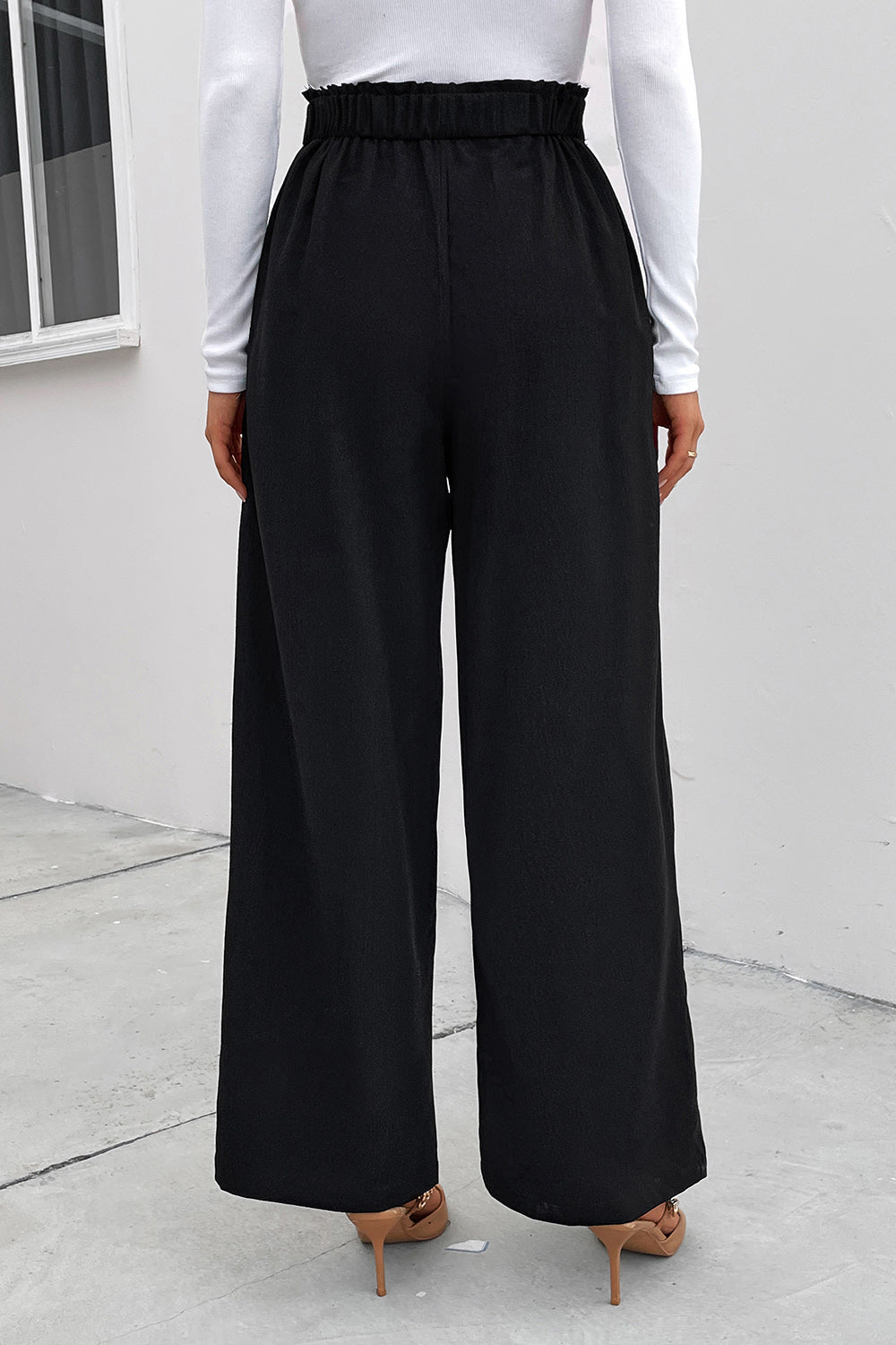 Perfee High Waist Ruched Pocketed Wide Leg Pants