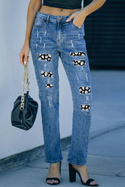 Distressed Skeleton Pattern Jeans with Pockets