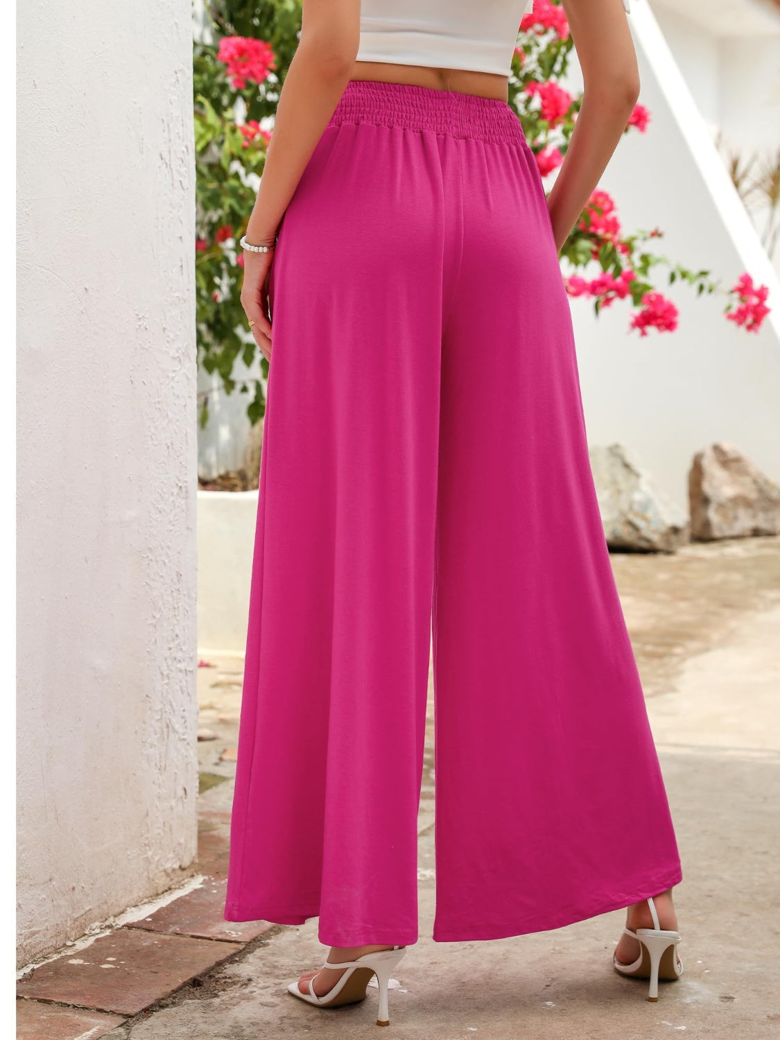 Pocketed Elastic Waist Wide Leg Pants