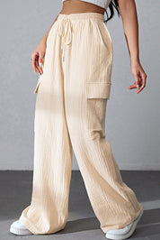 Drawstring Pocketed Wide Leg Pants