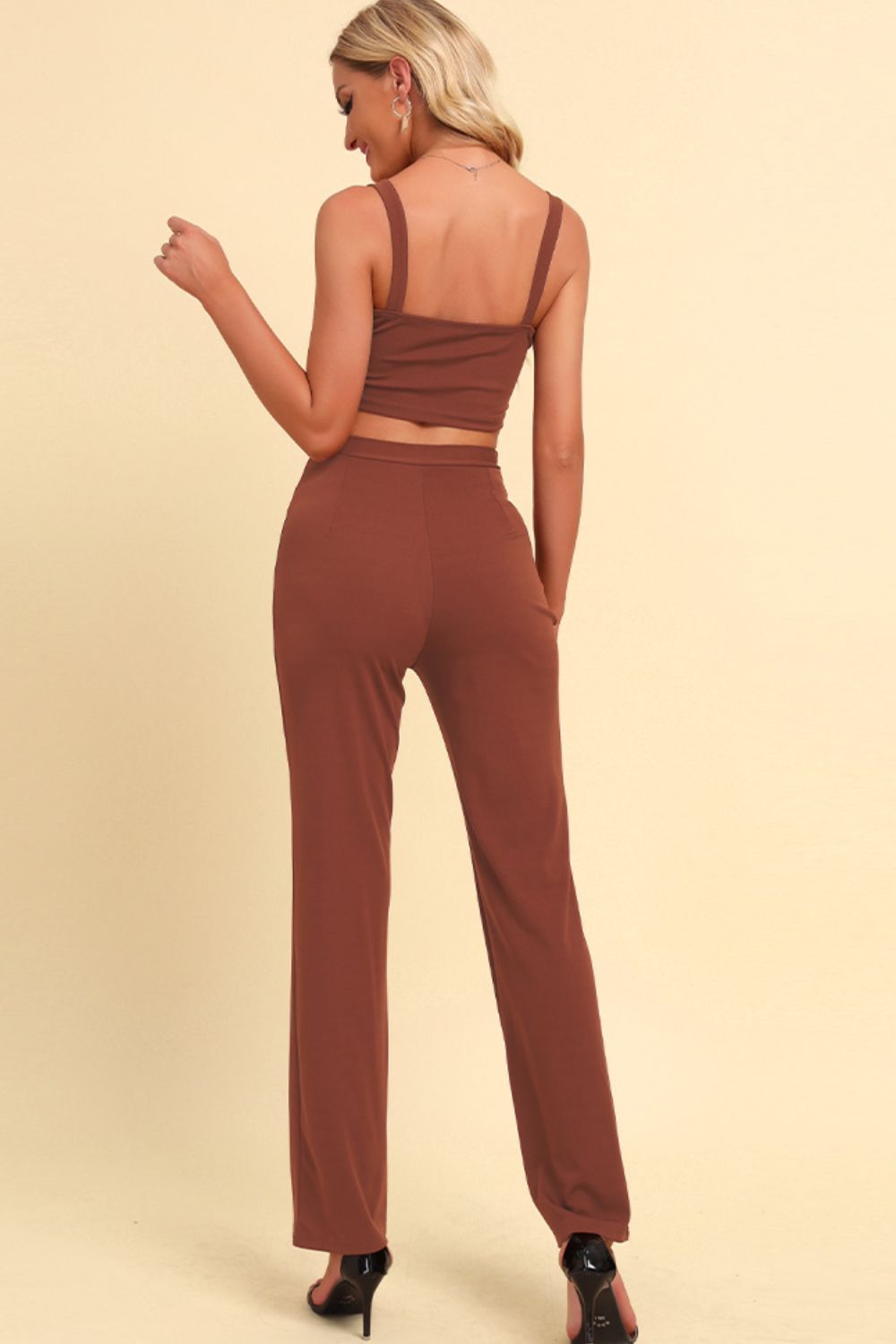 Chain Detail Cropped Cami and Straight Leg Pants Set