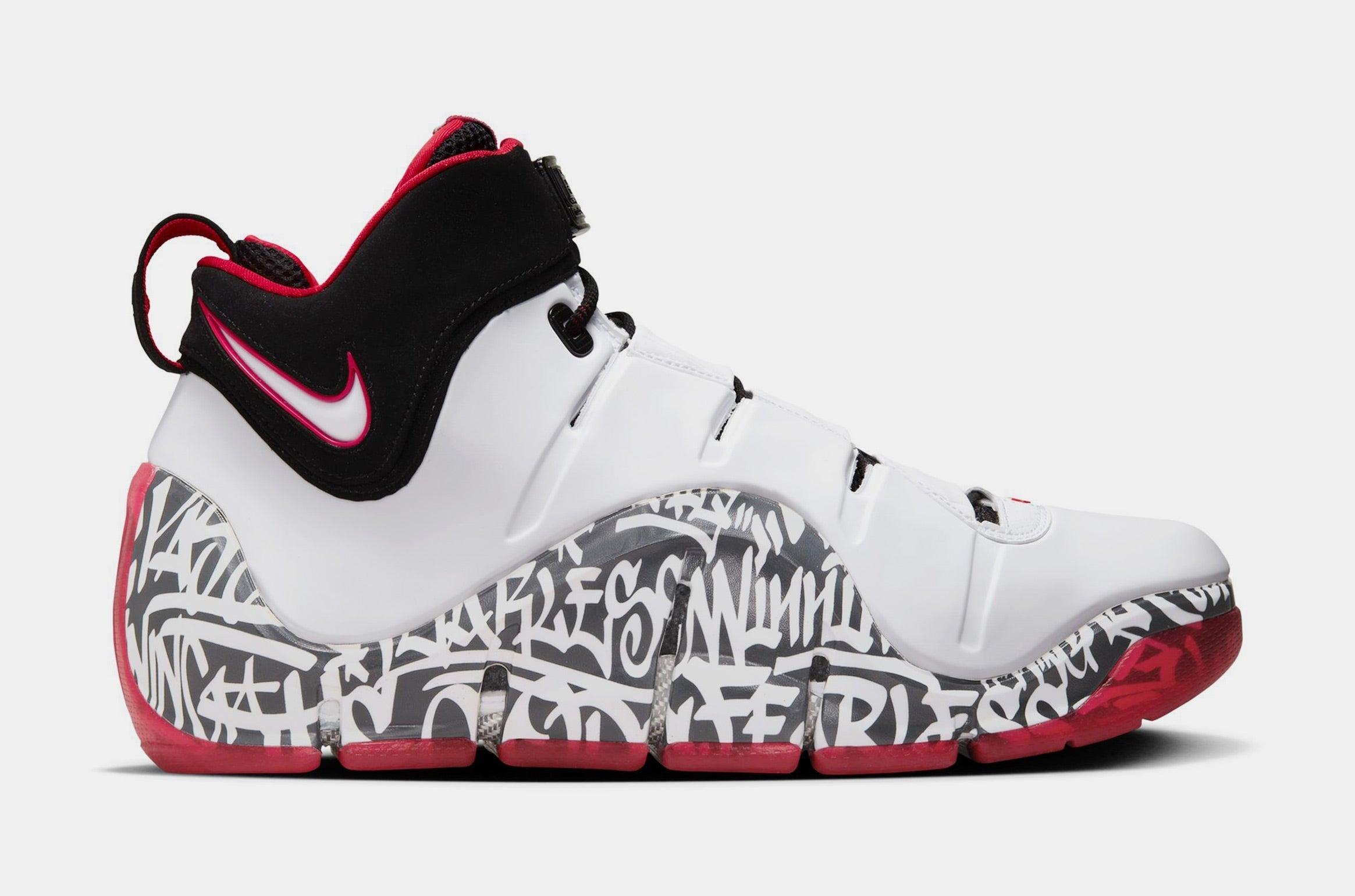 Zoom Lebron IV Graffiti Mens Basketball Shoes (White/Black/University Red/White)