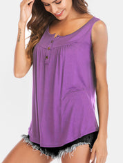 Curved Hem Ruched Notched Tank