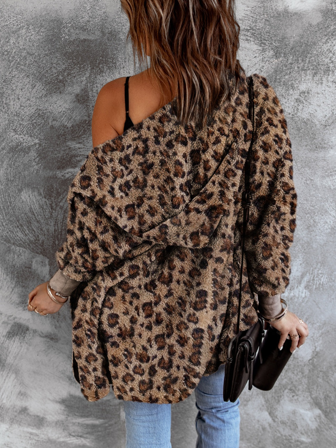 Leopard Open Front Hooded Jacket