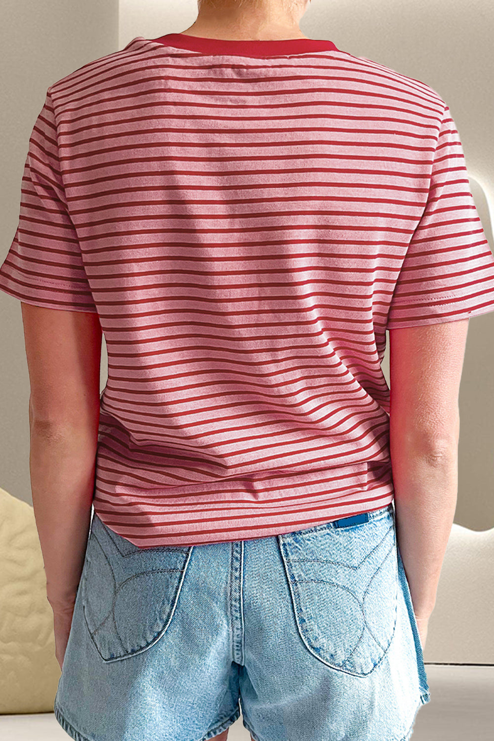 Striped Round Neck Short Sleeve T-Shirt