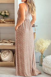 Leopard Round Neck Sleeveless Maxi Dress