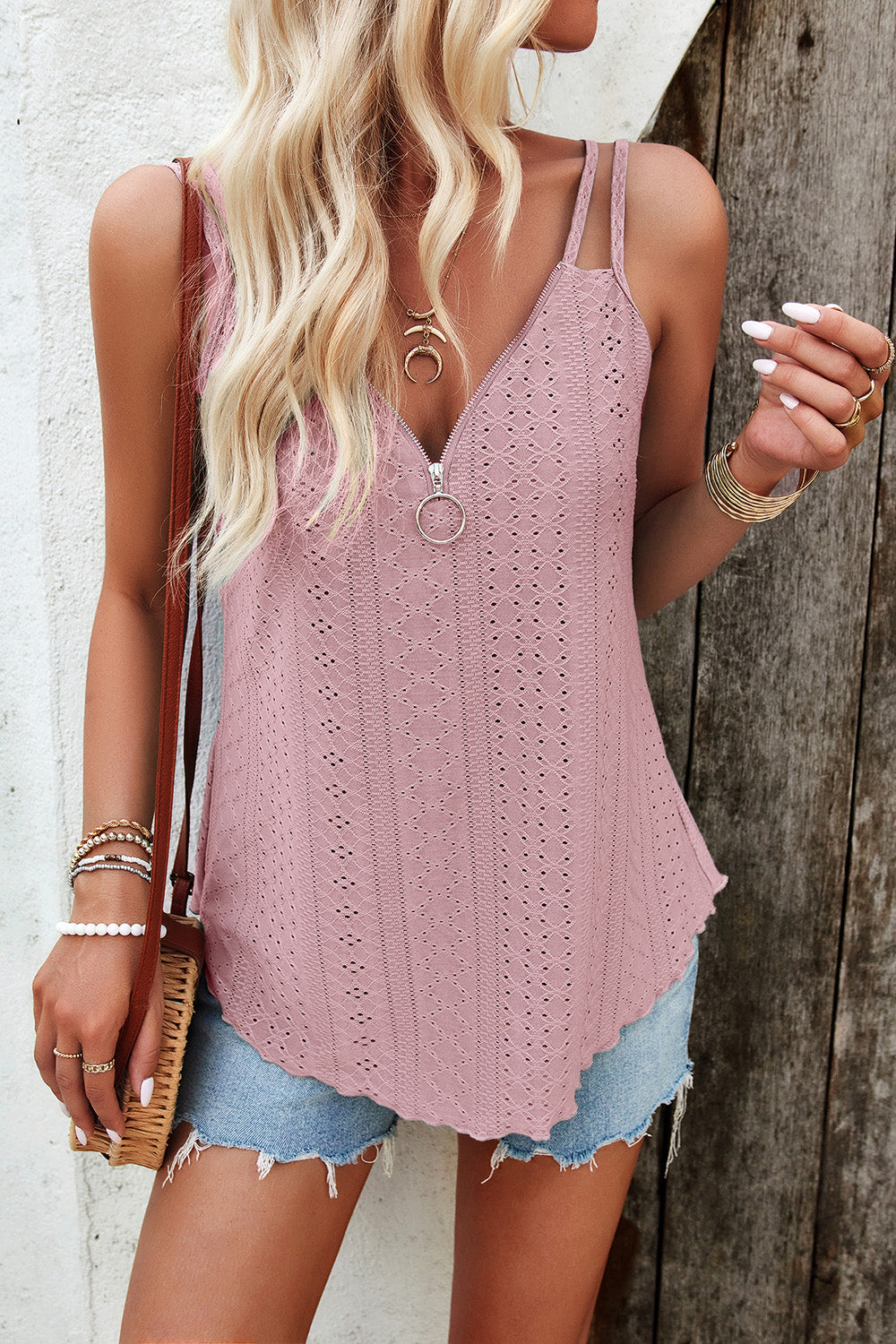 Devine Eyelet V-Neck Double Strap Cami