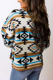 Geometric Round Neck Long Sleeve Sweater