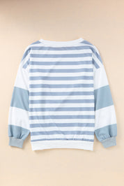 Football Striped Round Neck Long Sleeve Sweatshirt