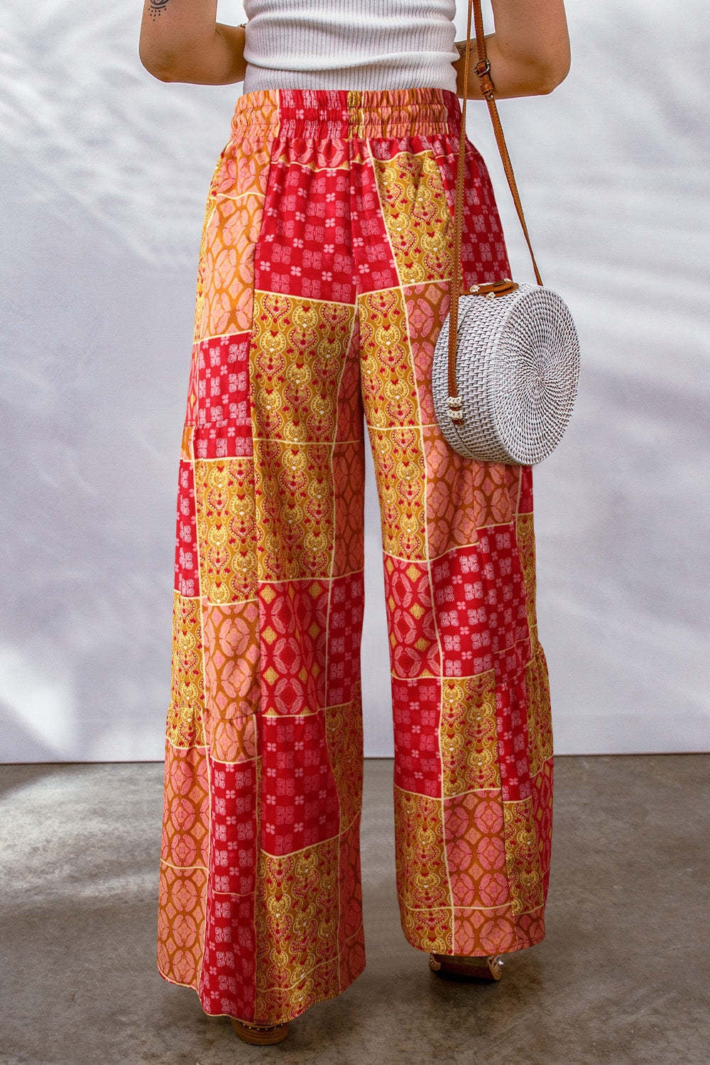 Full Size Drawstring Printed Wide Leg Pants