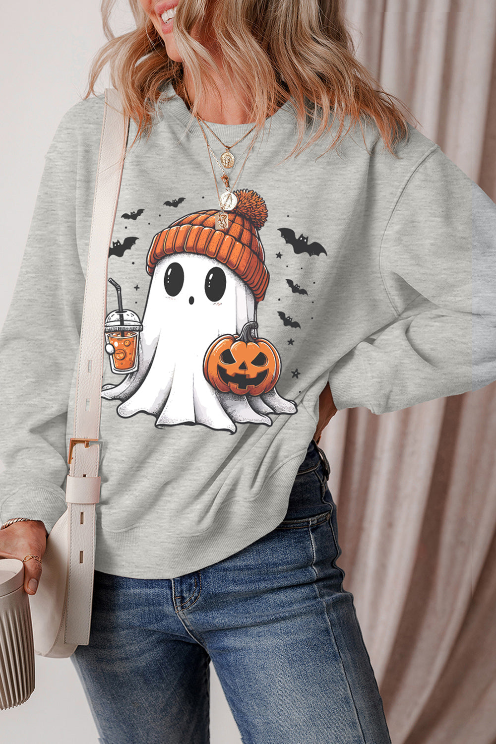 Ghost Round Neck Long Sleeve Sweatshirt