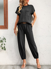 Mandy Round Neck Raglan Sleeve Tee and Long Pants Set