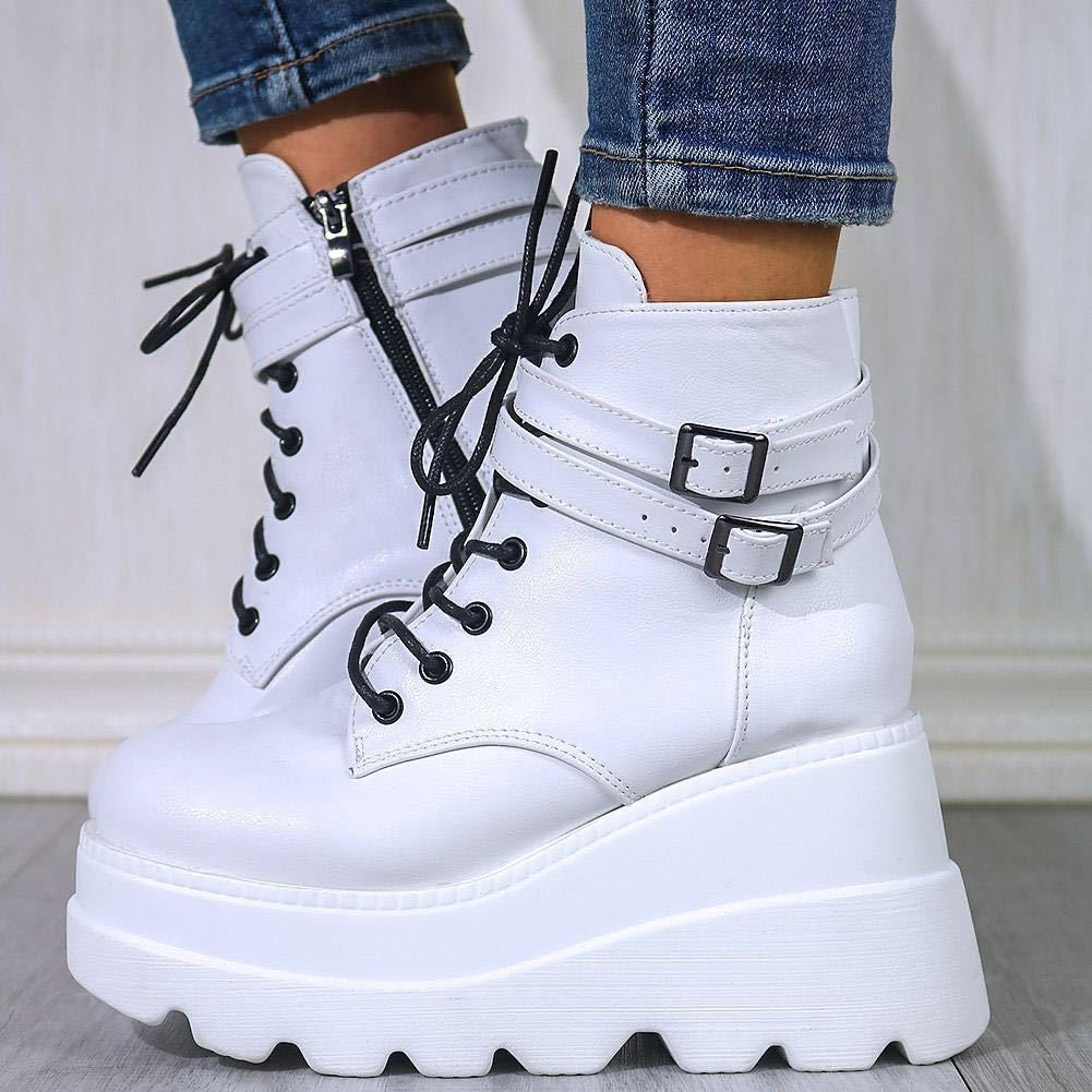 PU Leather Lace-Up Wedge Boots