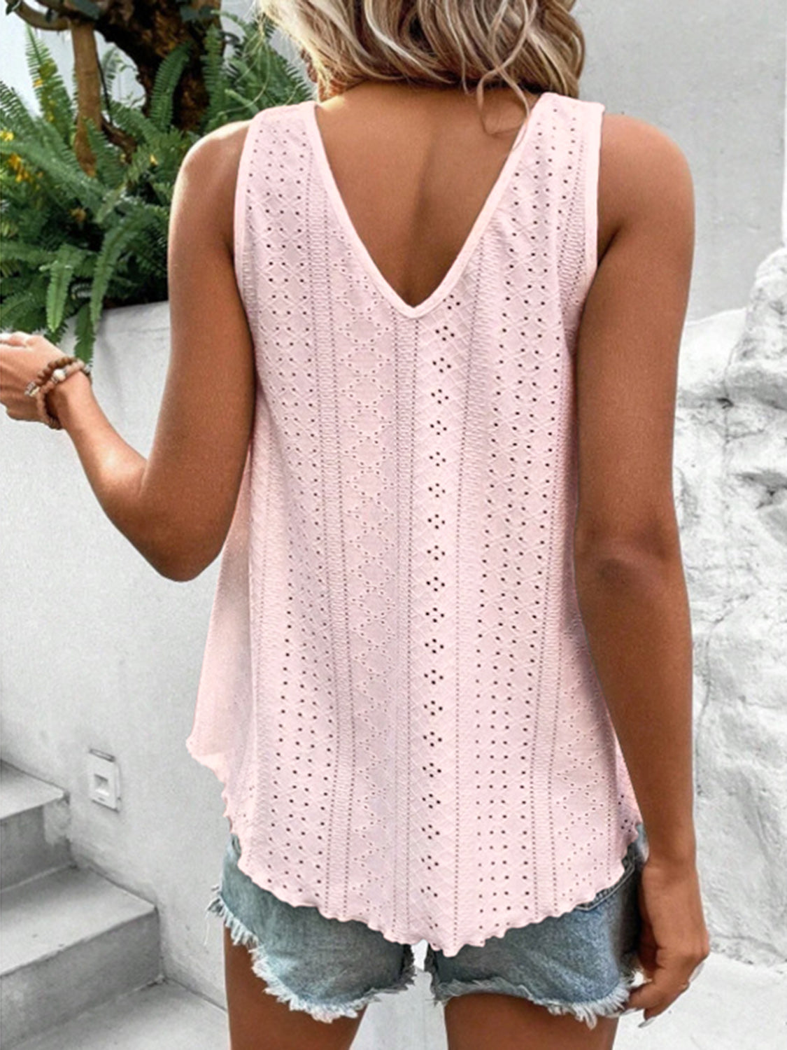 Eyelet V-Neck Wide Strap Tank