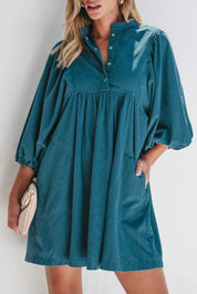 Quarter Snap Three-Quarter Sleeve Dress with Pockets