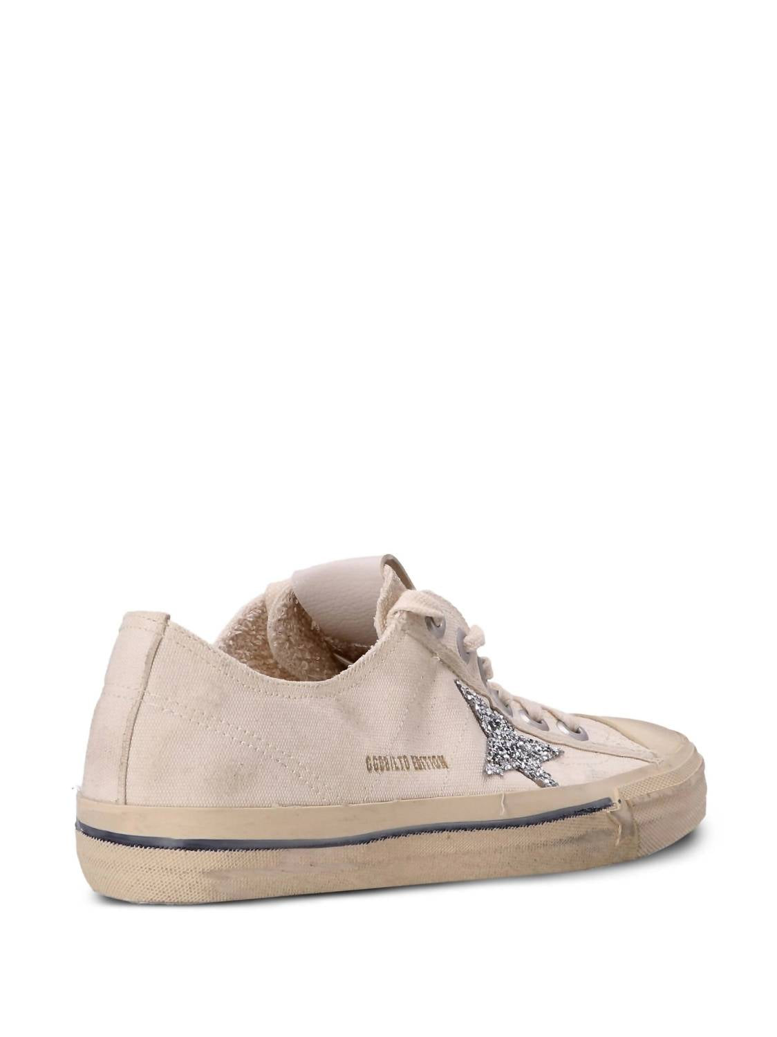 Women's V-Star Sneakers In Beige Canvas With Silver Glitter Star