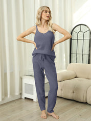 Fuzzy V-Neck Cami and Pants Lounge Set