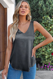 Solid V-Neck Wide Strap Tank