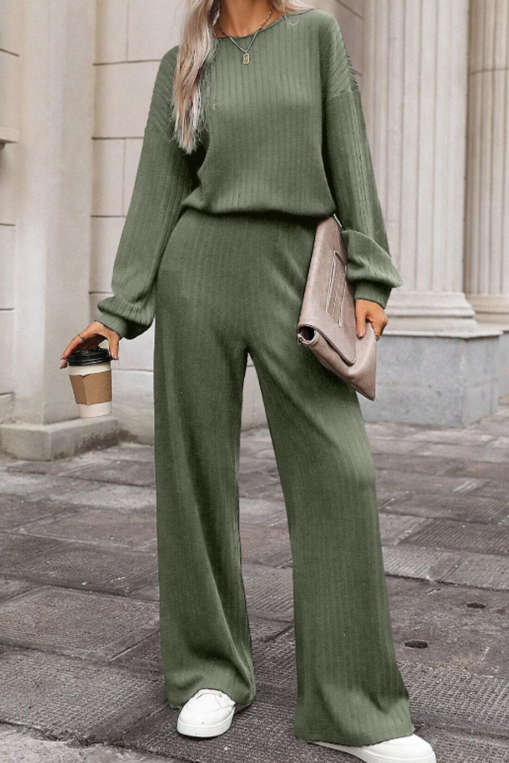 Round Neck Long Sleeve Jumpsuit