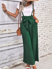 Perfee Tie Belt Wide Leg Overalls