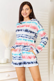 Shiny Tie-Dye Dropped Shoulder Lounge Set